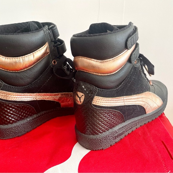 Puma Womens Sport Lifestyle Hidden Wedge Sneaker with Gold Spikes Black and Gold - Picture 6 of 12